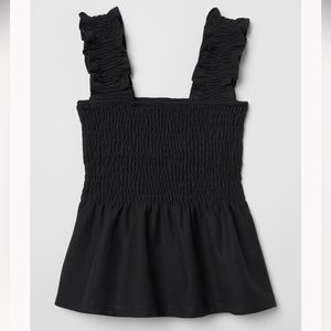 H&M black smocked sleeveless peplum top size 2
